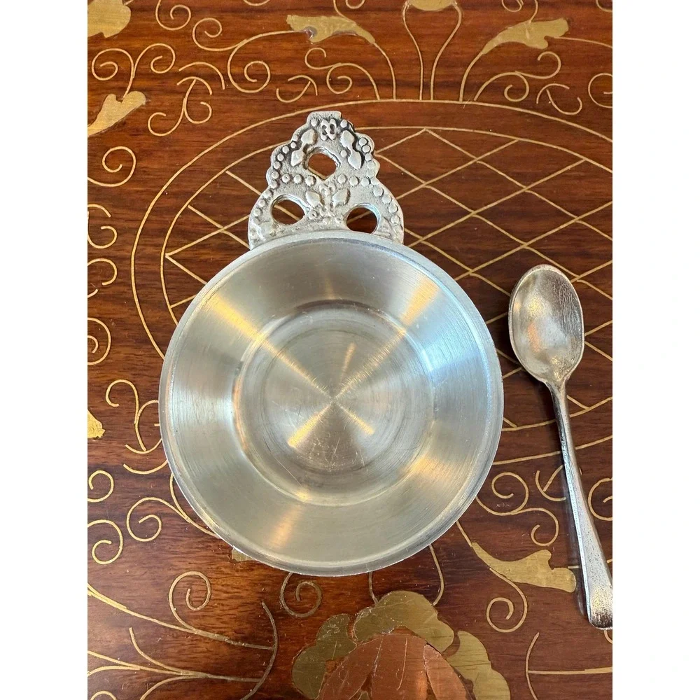 Vintage Woodbury Pewter Salt‎ Cellar with Spoon, 2.25